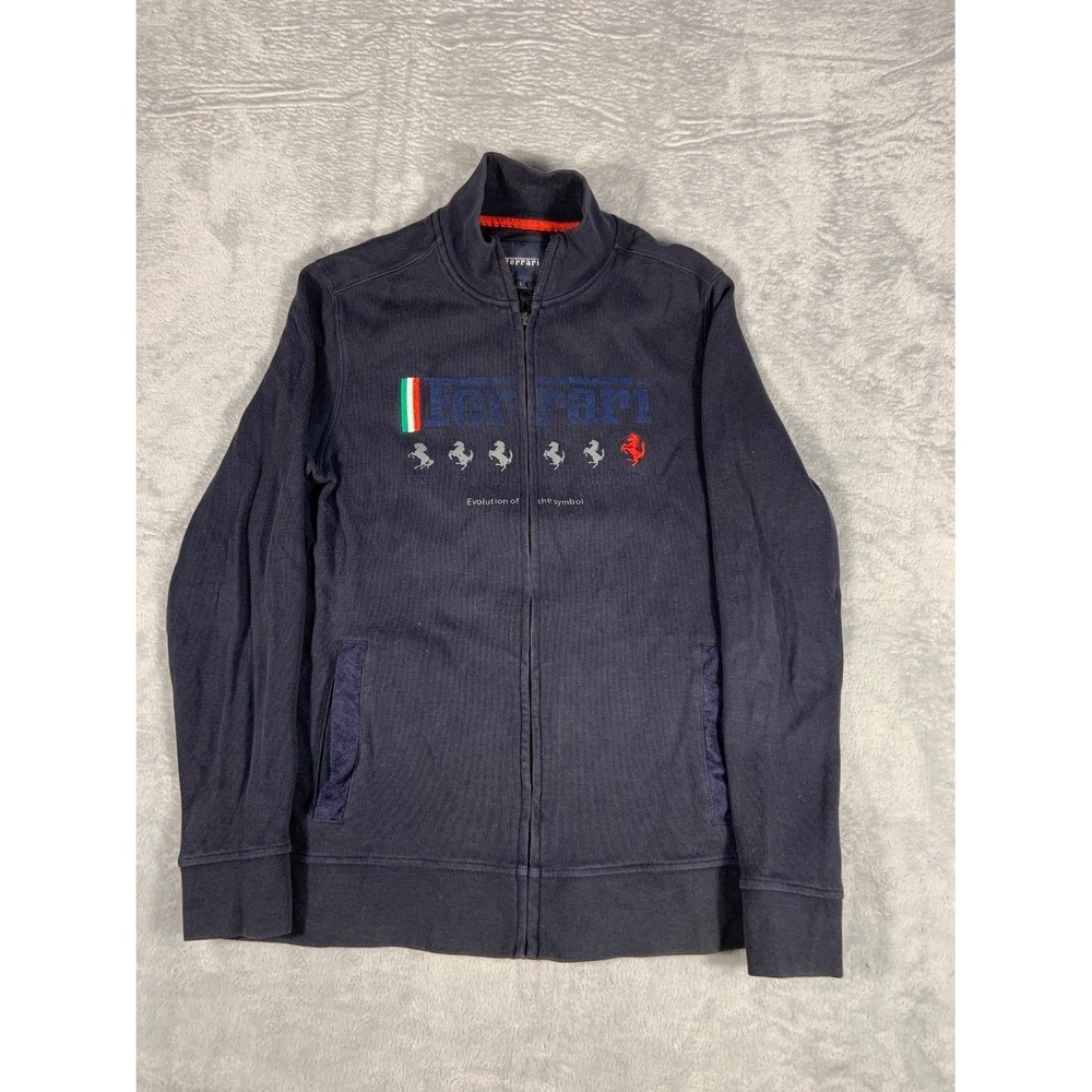 Ferrari Evolution of the Symbol Sweatshirt Men L Navy Blue Cotton Full Zip Used